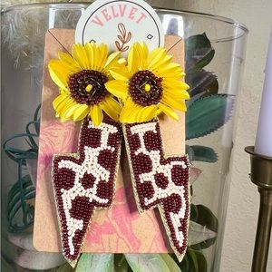 Cow print sunflower earrings